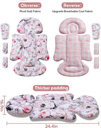 Infant Car Seat Insert, Enlarged Head Support for Baby Carseat, Reversible Newborn Insert with 3 Strap Covers, 2-in-1 Baby Car Seat Cushion for Stroller, Swing, Bouncer, Rocker - Pink Floral