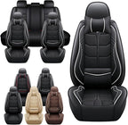 Leather Car Seat Covers Fit for Toyota Sequoia 2001-2024, 5 Seater Car Seat Cover, Premium Waterproof, Scratch Resistant Car Interior Accessories (Full Set with Pillow Black White)