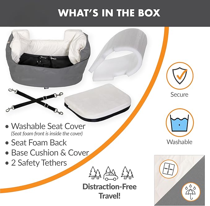 K&H Pet Products Bucket Booster Dog Car Seat, Seat Belt Secured, 2 Safety Leashes, Washable Covers, Sturdy Dog & Cat Booster Seat, Carriers for Small to Medium Pets - Large Gray/Cream
