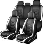otoez Car Seat Covers Full Set, Universal Leather Seat Cover for Car, Waterproof 5 Seat Automotive Front and Back Seat Protector Full Coverage for Most Sedens Trucks SUVs, White & Black