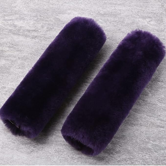 OGLAND 2 Pack Natural Fur Comfort Auto Authentic Sheepskin Car Seat Belt Pads for Adults, Soft Texture Shoulder Neck Cushion Pad Protector, Genuine Australia Merino Wool Cover (Lilac)