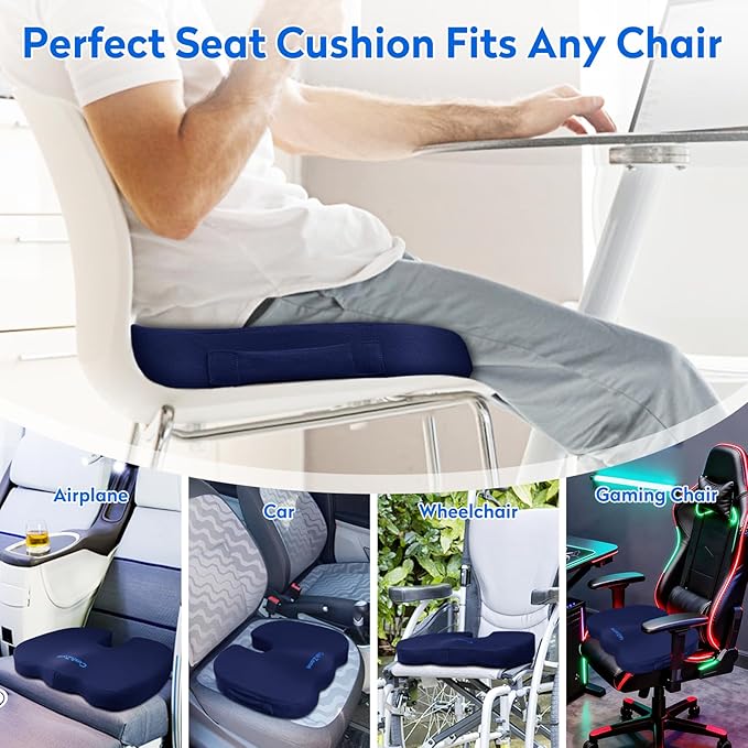 Office Chair Cushions, Memory Foam Coccyx Cushion for Tailbone Pain Office Chair Car Seat, Sciatica, Coccyx, Lower Back Pain Relief (Blue)