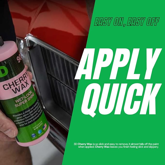 3D Cherry Wax – Liquid Carnauba Show Car Wax with Synthetic Polymers | Deep Gloss Finish | Easy Wipe-Off | Slick Shine | Fast Application | Made in USA |16 oz