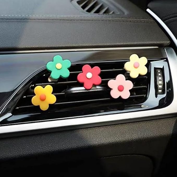 6 Pieces Daisy Flower Air Vent Clips, Cute Colorful Car Air Freshener Clip & Diffuser, Boho SUV Outlet Vent Decorations, Charm Car Inter Decor Accessories for Girls Women