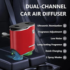 Smart Car Air Freshener, Dual-Channel Diffuser, Long-Lasting Scent Air Freshener Three Adjustable Modes, Aromatizante Para Carro With 4pcs Aromatherapy Oil Oils Rechargeable Intelligent Red