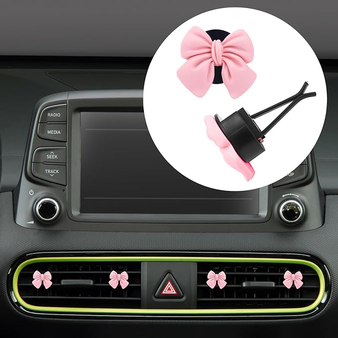 6pcs Pink Bow Car Air Vent Freshener Clips, Cute Bow Car Air Vent Clips Coquette Air Conditioning Outlet Clip Car Fresheners Diffuser Interior Decor Charm Car Accessories for Women Girls Gift