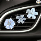 Bling Daisy 3-Pcs Crystal Flower Air Vent Clips - Rhinestone Cute Car Air Freshener Clips & Decor