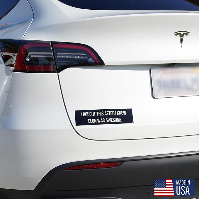 Pro Elon Bumper Sticker with Elon Musk Doge Air Freshener – Funny Tech Car Decal Bumper Sticker for Tesla – Weatherproof Vinyl – Gift for Entrepreneurs & Meme Lovers