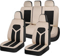 FLORICH Car Seat Covers Full Set, Universal Seat Cover 5 Seats, Automotive Seat Covers with Mesh Leather, Waterproof Car Seat Protector, Breathable Car Seat Cushion for Most Car SUV Truck, Beige