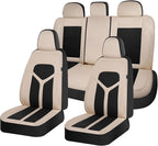 FLORICH Car Seat Covers Full Set, Universal Seat Cover 5 Seats, Automotive Seat Covers with Mesh Leather, Waterproof Car Seat Protector, Breathable Car Seat Cushion for Most Car SUV Truck, Beige