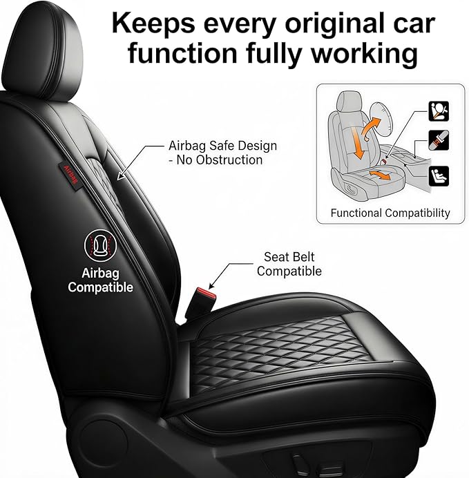 Fit for Equus Seat Covers Compatible with Hyundai Equus 2011-2016 - Waterproof Breathable Leather Automotive Seat Cushions Protector,Airbag Compatible,Only 2 Front seat Covers(Black)