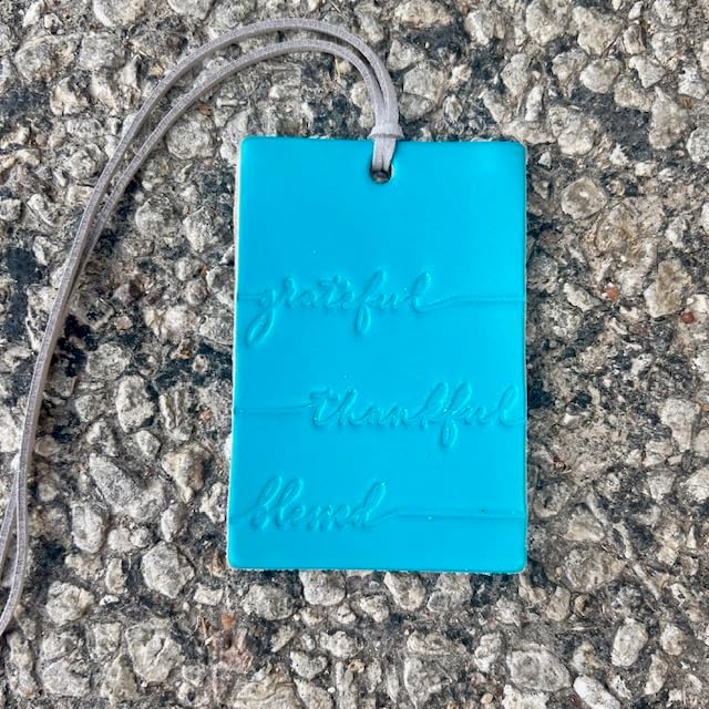 Air Flair | Leather Car Air Freshener | Rectangle Grateful, Thankful, Blessed (Turquoise, Leather)