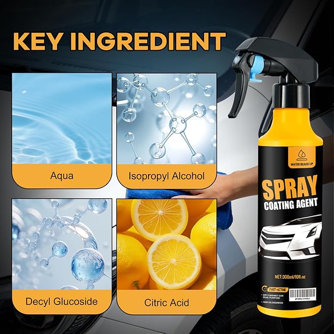 Nano Hydrophobic Ceramic Coating, 300ml Car Coating Spray Kit,Easy-to-Spray Auto Paint Protection, Includes Microfiber Cloth for Vehicle Shine & Protection