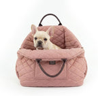 4 Cats & Dogs Mew Mew Travel Pet Bed – Soft Carrier for Small Dogs & Cats, Water-Resistant Quilted Shell, Adjustable Belts, Anti-Slip Bottom, Portable Pet Bed & Travel Bag - Rose