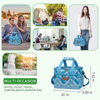 iknoe Insulated Lunch Bag, Foldable 8.5L Cooler Bag for Men & Women, Leakproof Thermal Design, Great for Office, Picnic, Travel, Lunch Box,Blue White