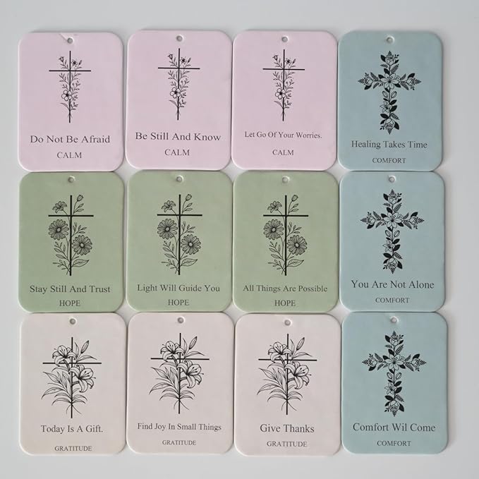 Car Fresheners for Women, 12 Scripture Car Air Freshener Set, Bible Verse Gifts for Women, Boho Car Accessories with Inspirational Quotes, Faith Present for Easter Mother's Day Mom Her Birthday 2x3 In