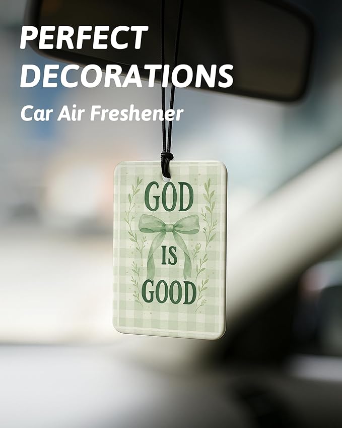 Retro Green Floral Bow Butterfly Christian Car Air Freshener 4 Pcs, Girly Religious Hanging Air Freshener for Cars Closet Drawer Books, Christian Car Accessories Mirror Decor for Women