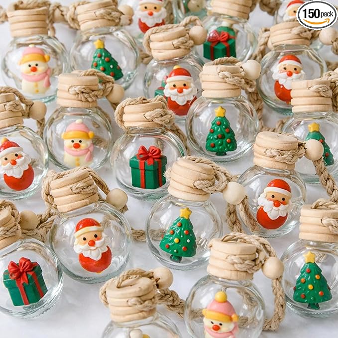 BBTO 150 Pcs Hanging Car Air Freshener Car Diffuser Bottles Bulk Christmas Empty Glass Perfume Bottle Freshener Clear Diffuser Bottle Pendant for Essential Oil Fragrance Aromatherapy Bottles Ornament