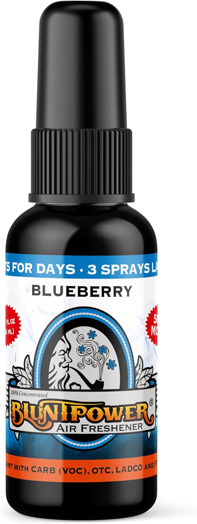 BluntPower (Blueberry, 1 Pack) Concentrated Air Freshener for Room and Car Spray - Oil-Based Diffuser Spray Bottle - Long-Lasting Bathroom Spray, Car Freshener, & Odor Eliminator Spray