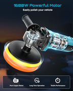 Seesii Car Buffer Polisher 1600W, 7"/6" Variable Speed 2056-3600 RPM Rotary Polisher with Copper Motor & Detachable Handles, Ideal for DIY Detailers, Auto Detailing Hobbyists, Scratch Removal & Waxing