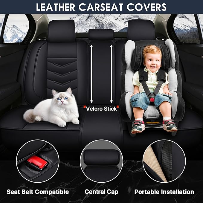 Full Set Seat Cover for Toyota Highlander 2001-2025, Waterproof Durable Premium Leather Car Seat Protector, Comfortable Anti-Slip Stylish Sport Seat Cover(5 Seats Luxury,Black)