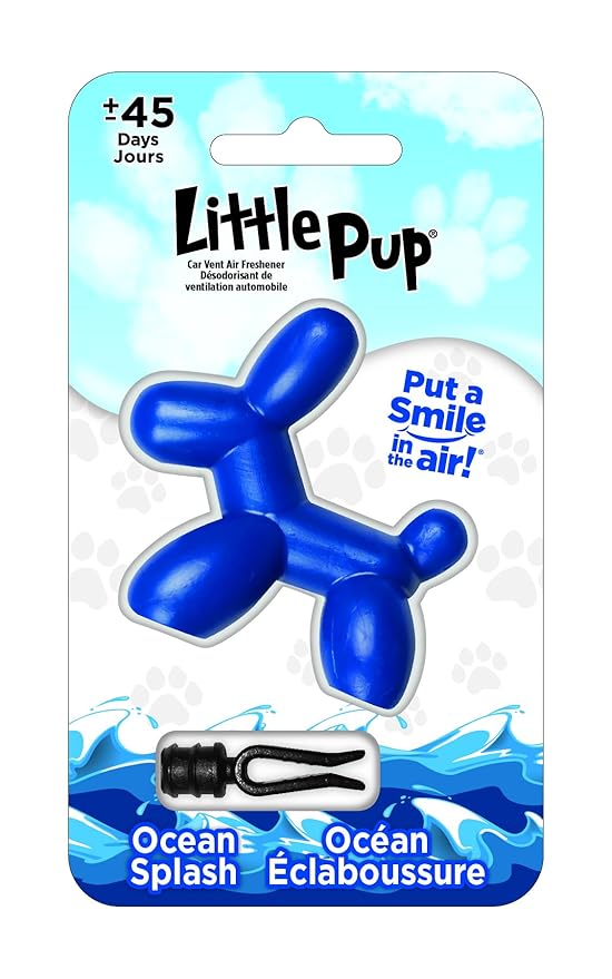 Little Pup 96603 Ocean Splash Scent, Car Air Freshener, Clips to A/C Air Vent, Alcohol-Free Fragrance Oil, Non-Hazardous and Non-Toxic Plastic, Set of 1