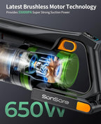 SunSare Cordless Vacuum Cleaner, 650W 55KPA 70Mins Vacuum Cleaners for Home, Stick Vacuum with Aromatherapy, Anti-Tangle Brush, Anti-Tangle Wireless Vacumm for Home/Pet Hair/Carpets/Floors