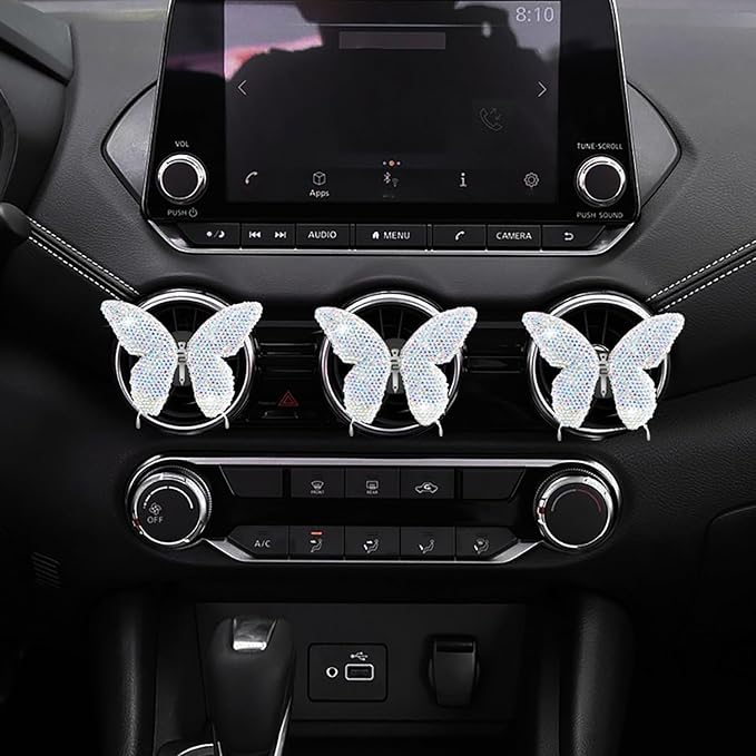Dotesy 2Packs Bling Bling Butterfly Air Vent Clips Crystal Butterfly Car Air Fresheners Vent Clips Diamond Cute Car Interior Decor for Women (AB Colorful)
