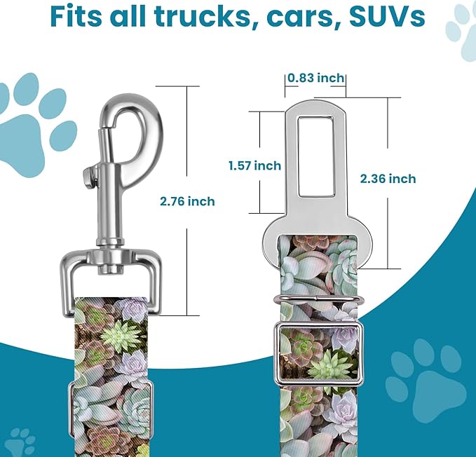 Adjustable pet cat and Dog car seat Belt，The Lanyard is Flexible and Adjustable from 20 to 33 inches (Succulent Plant)