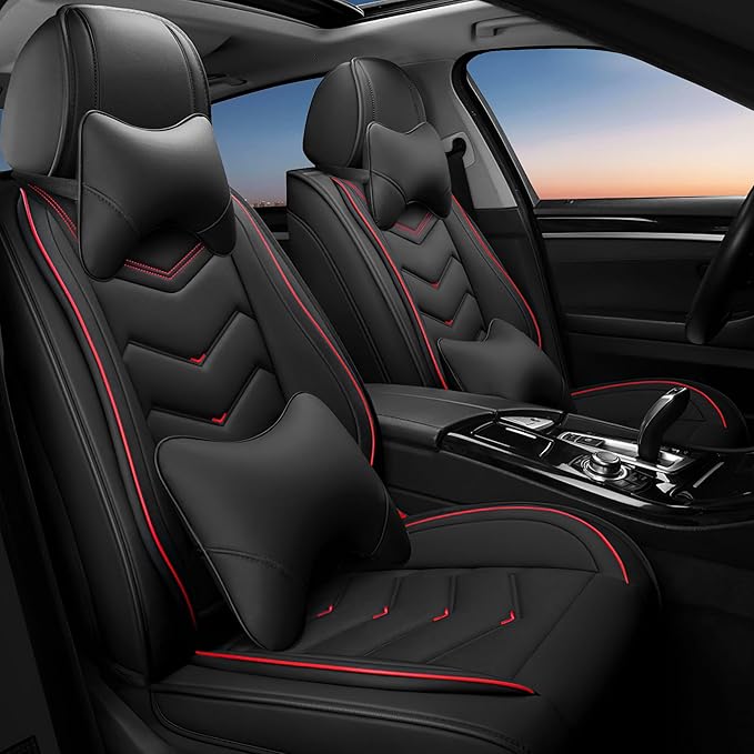 Car Seat Covers Fit for Toyota rav4 2000-2026, Stylish Sport Seat Covers, Waterproof Wear-Resistant Premium Nappa Leather Car Seat Cover.(2 Pcs Front with Pillow/Black)