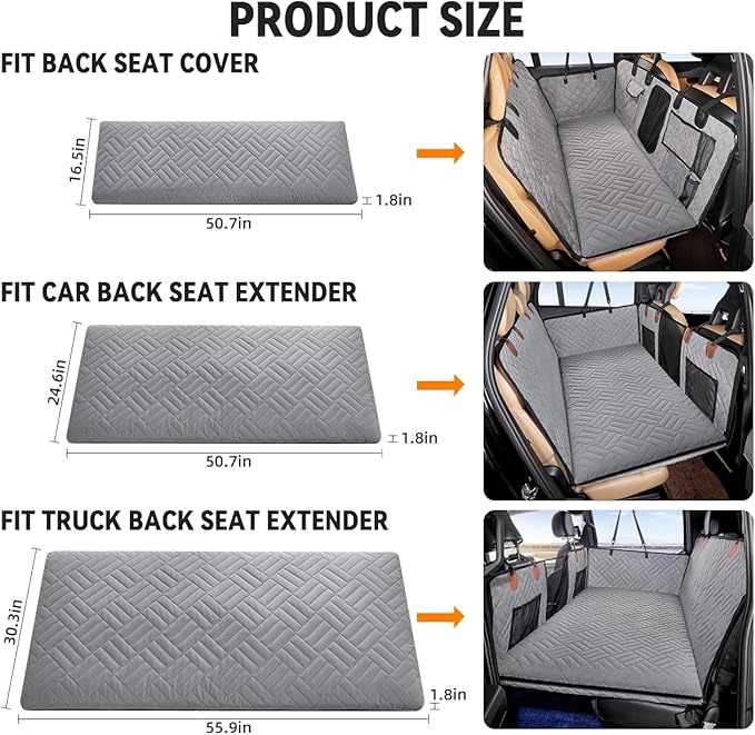 YJGF Dog Mat for Back Seat Extender for Dogs,Dog Bed for Car,Hard Bottom Car Seat Cover for Dogs,Pet Cover for Hammock for Car (Gray, for car Back seat Extender)
