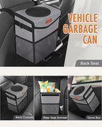 Car Trash Can with Lid, Cute Leakproof Car Trash Garbage Bag Hanging Vehicle Trash Bin Small Portable Automotive Garbage Cans Organizer for Back/Front Seat/Console(2.8 Gallons,Grey)