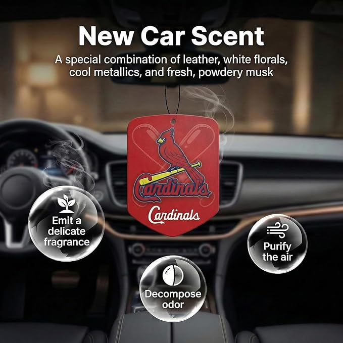 MLB St. Louis Cardinals Car Air Freshener - Team Logo Scented Hanging Air Freshener, Red Shield Design with "Cardinals" Logo, Sports Fan Auto Fragrance for Cars, Trucks, Home (2 Pack)