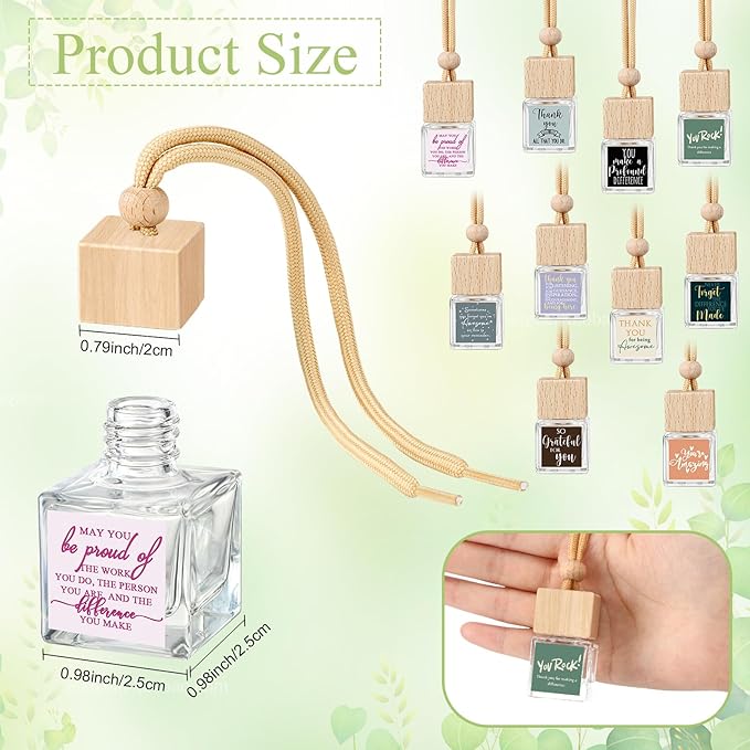 Havawish 10 Pcs Appreciation Gift Bulk for Employee Staff Empty Glass Essential Oil Diffuser Car Air Freshener Diffuser for Teachers Hanging Ornament Inspirational Team Thank You Gift