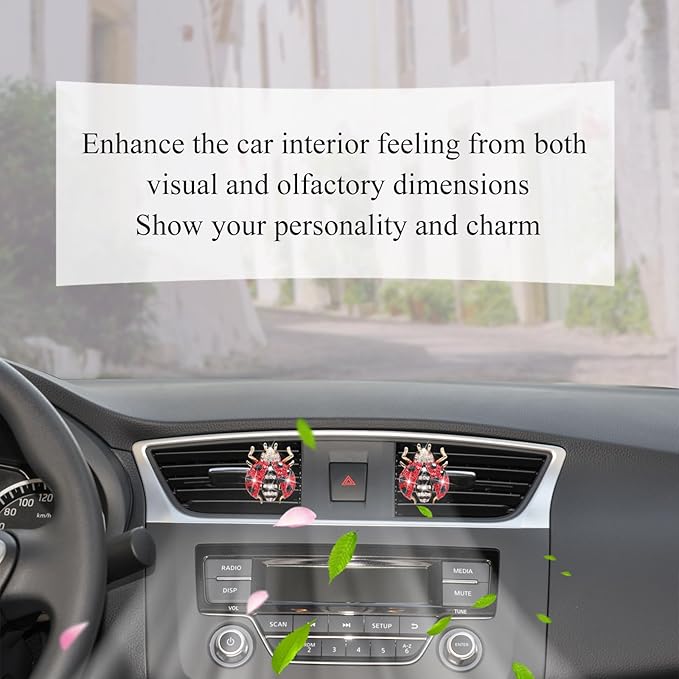 Ladybug Car Accessories,2pcs Red Bling Lady bug Air Vent Clips Car Air Freshener,Cute Dashboard Decorations Gift for Women,Girly Refillable Diffuser with Felt Pads