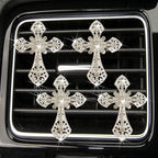 Bling Cross Air Vent Clips, 4 Pcs Crystal Cross Car Air Fresheners Vent Clips Car Diffuser Vent Clip Rhinestone Diamond Cross Decoration Interior Decor Bling Accessories for Women