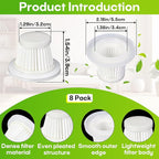 8-Pack HEPA Vacuum Filter Replacement with Cleaning Brush Compatible with KMM LT-117C Handheld Car Vacuum Cleaner, Washable & Reusable