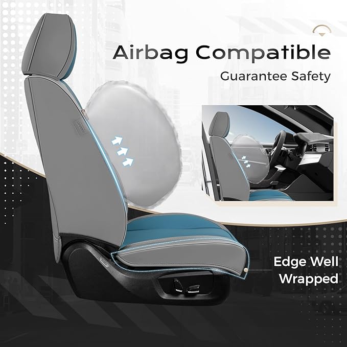 Coverado Seat Covers, Car Seat Covers Full Set, Leather Seat Covers for Cars, Car Seat Protector, Gray Car Seat Covers Front Seats and Back Seats Universal Fit for Most Cars Blue