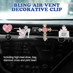 4PCS Bling Air Vent Clips, Crystal Diamond Heart Cross High Heel Shoe Perfume Bottle Diffuser Vent Clip Cute Rhinestone Car Accessories Decoration for Women (Pink)