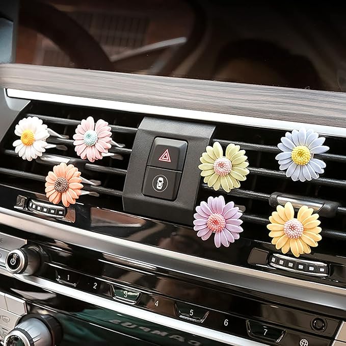 2 Pieces Daisy Flower Air Vent Clip Cute Car Air Freshener Clip Boho Car Air Outlet Decorations Charm Car Inter Decor Accessories for Girls Women