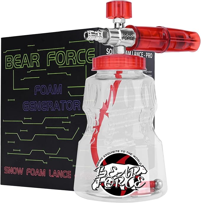 BEAR FORCE Pressure Washer Stainless Steel Foam Cannon Foam Generator with 1/4” Quick Connector & 1.25mm & 1.10mm Orifice Nozzle, 360° Adjustable Thicker Snow Foam with 32 oz Soap Car Wash