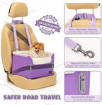 PETSFIT Small Dog Car Seat – Patented Safety Buckles – Safety Tether – Foldable Travel Dog Booster Car Seat Reduces Anxiety & Road Trips – Stable Frame, Soft Cushion, Fits Front/Back Seat (Purple)