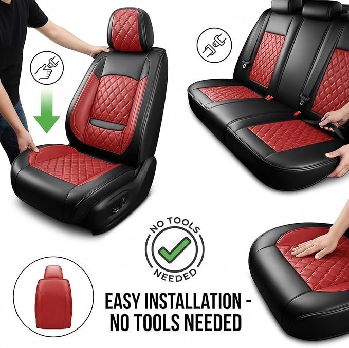 Fit Integra Car Seat Covers for Acura Integra 2023-2026 - Premium Leather, Waterproof, All-Weather, Airbag Compatible, Anti-Slip, Breathable, Easy Install, Seat Protectors, Full Set, Red