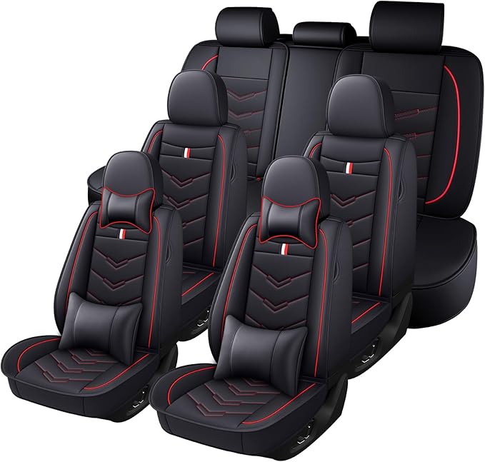 Car Seat Cover 7 Seats for Toyota Highlander 2001-2025, Waterproof Durable Premium Leather Car Seat Protector, Comfortable Anti-Slip Stylish Sport Seat Cover(7 Seats Luxury,Black Red)