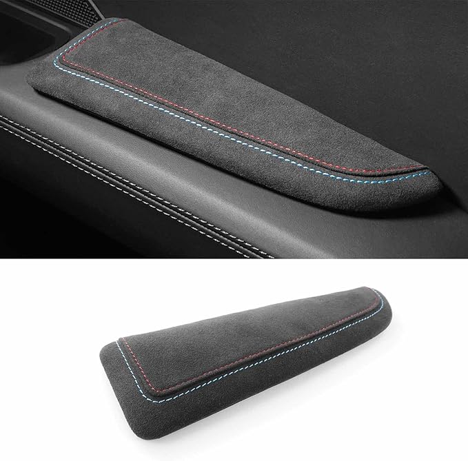 BETTERHUMZ Car Door Armrest Cushion Pad for Alcantara Suede, Car Elbow Rest Pad for BMW 3 4 5 6 7 8 X1 X3 X4 X5 X6 Z4 Series Car Accessories (Right, Blue red line)