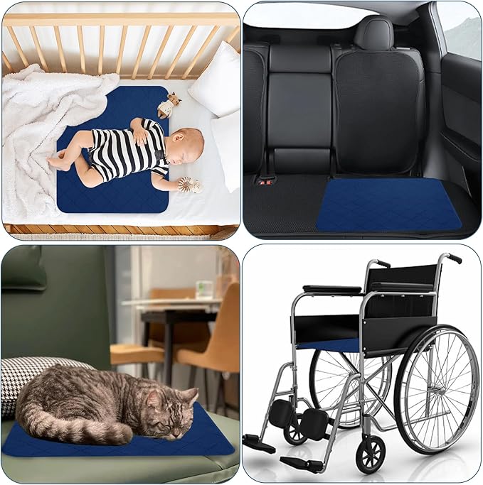 Waterproof Chair Pads for Incontinence, 4 Pack Reusable Seat Protector Pads 18" x 16", Absorbent Wheelchair Pad Covers, Washable Chair Pads for Adults, Kids & Pets - Navy Blue