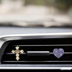 2PCS Bling Car Vent Clip Car Accessories, Crystal Rhinestone Cross and Heart Car Air Fresheners Vent Clips, Diamond Auto Air Conditioner Outlet Decoration Charm for Women