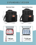 HSHRISH Lunch Box for men, Large Expandable Insulated Lunch Bag, Durable Waterproof Leakproof Tactical Cooler Bag for Adults Men to Work Picnic Beach Day Trips, 24 Cans/16 L, Black