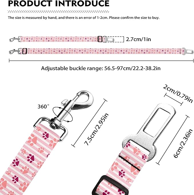 Cute Design 2-Pack Set Adjustable Pet Cat Dog Car Seat Belt, Adjustable Buckle Pet Car Harness Fabric Lanyard from 22 to 38 Inches Seatbelt Leash (Cow Dog -Two Piece in one Set)
