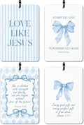 Blue Preppy Christian Car Air Freshener 4 Pcs, Coquette Blue Bow Inspirational Bible Verse Hanging Air Freshener for Cars Closet Drawer Books, Christian Girly Car Accessories for Women